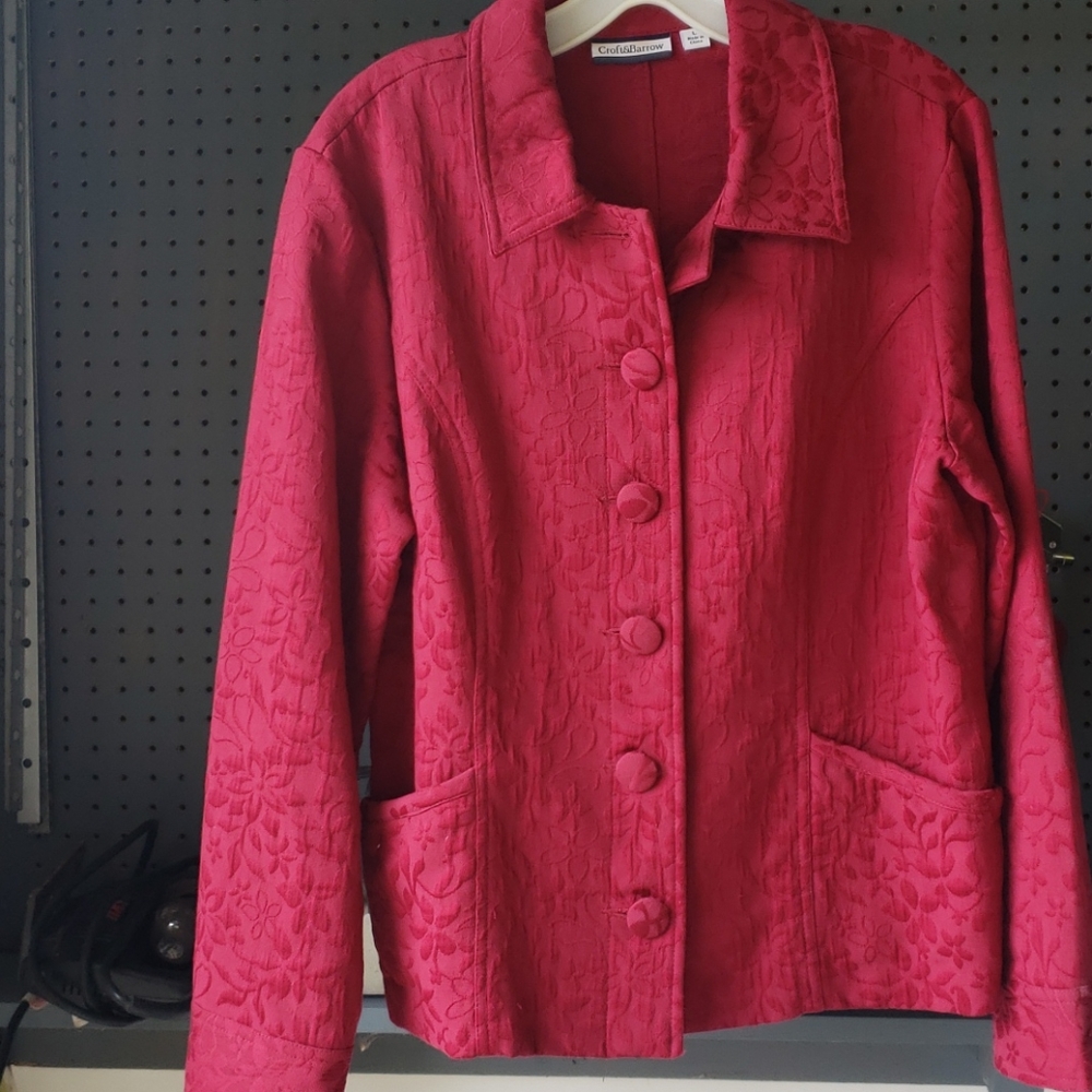 Cranberry raised textured floral jacket